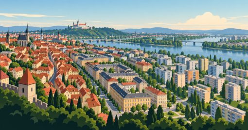 Panorama města od středověkých uliček přes činžovní domy po panelová sídliště